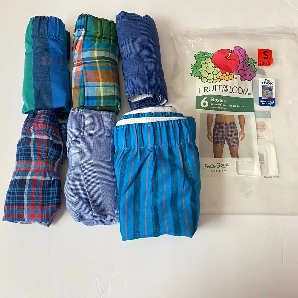 Fruit of the Loom Men Boxers Plaid Stripe Breathable Comfort 6 Pack Smalll OPEN